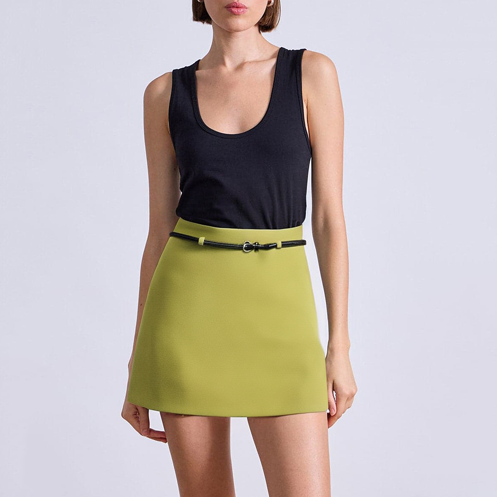 High waist casual thin belt ladies skirt