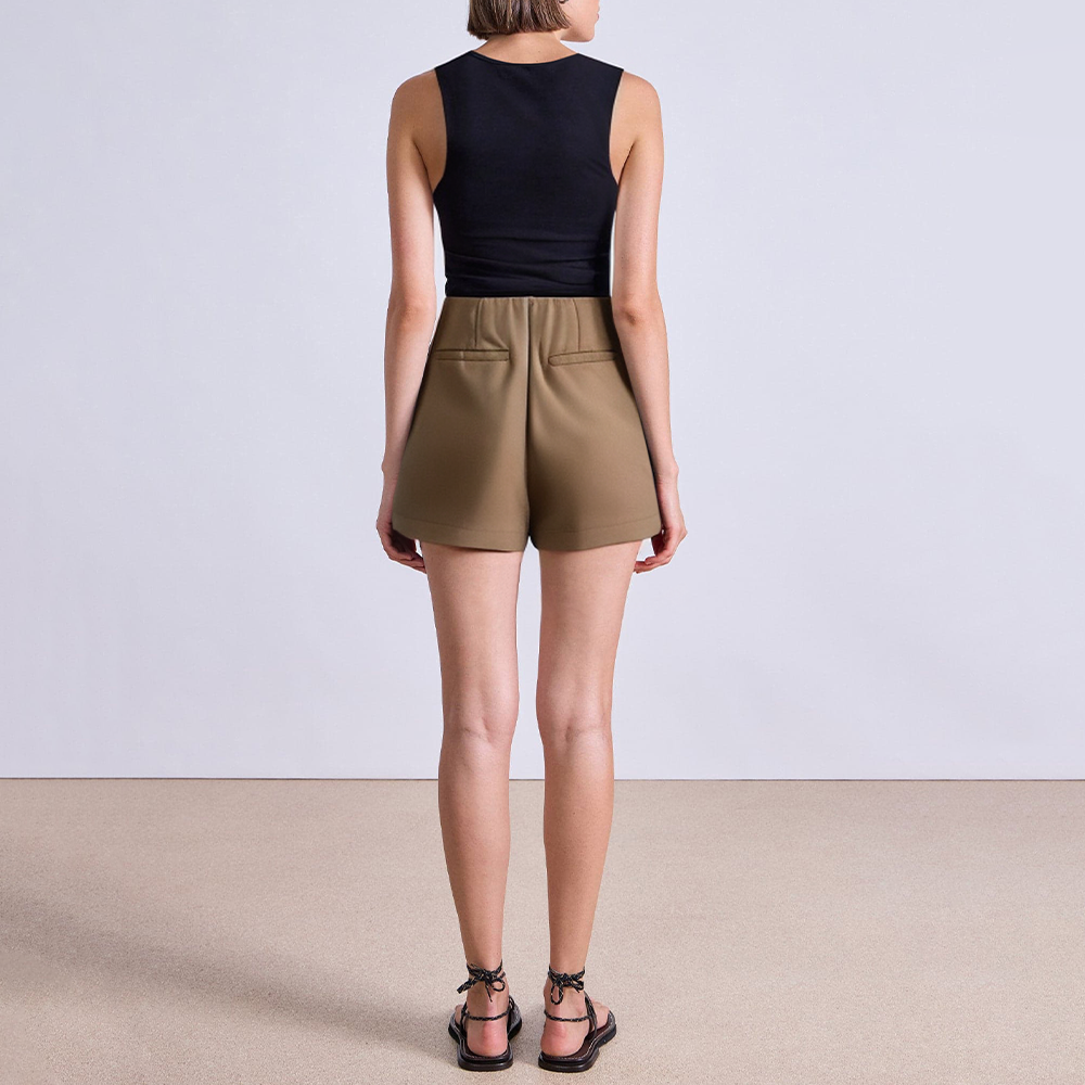 Brown side zipper asymmetric women's short skirt