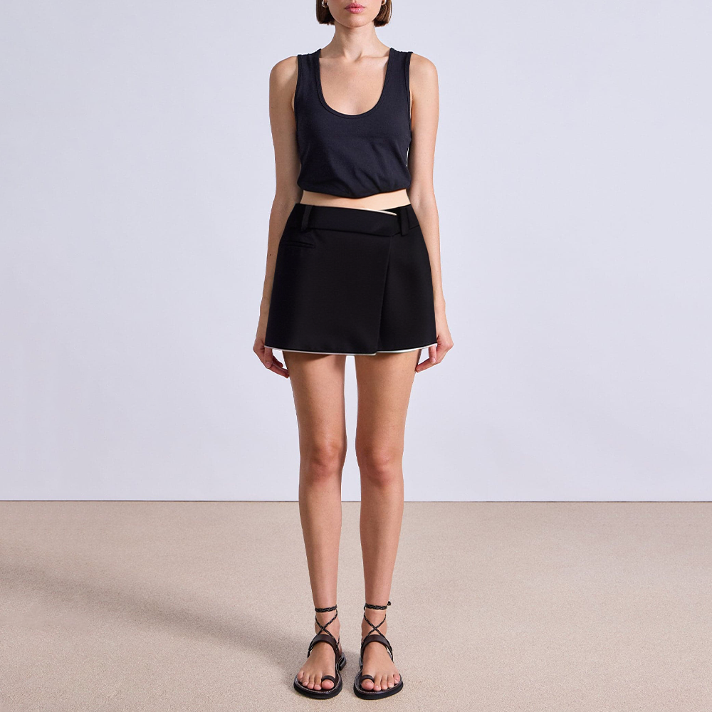 Contrast color cross mid-waist women's skirt