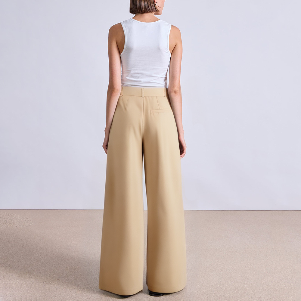 Pleated flat front wide leg women's suit pants