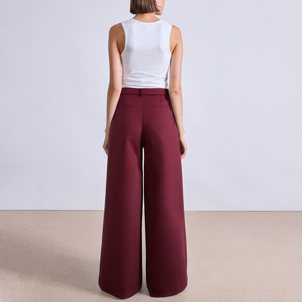 Burgundy high waist straight women's suit pants