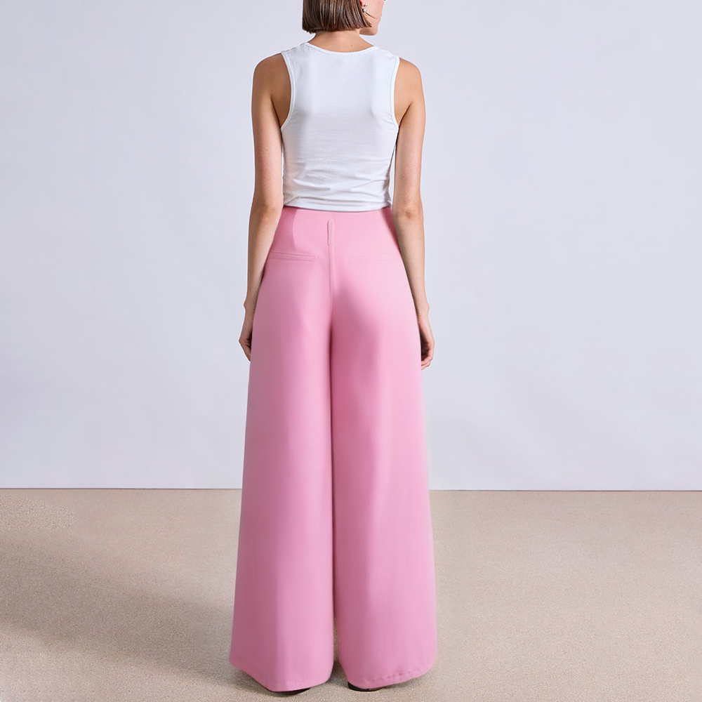 Fashion pink wide leg women's suit pants