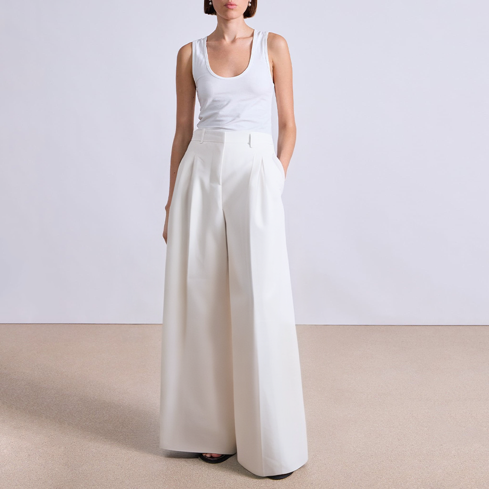 White side pocket wide leg women's suit pants