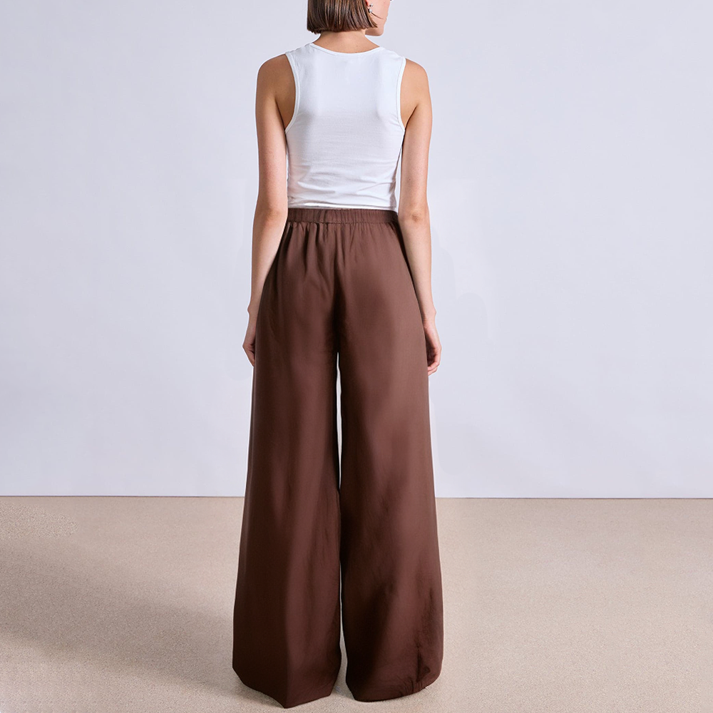 Elegant brown wide leg women's suit pants