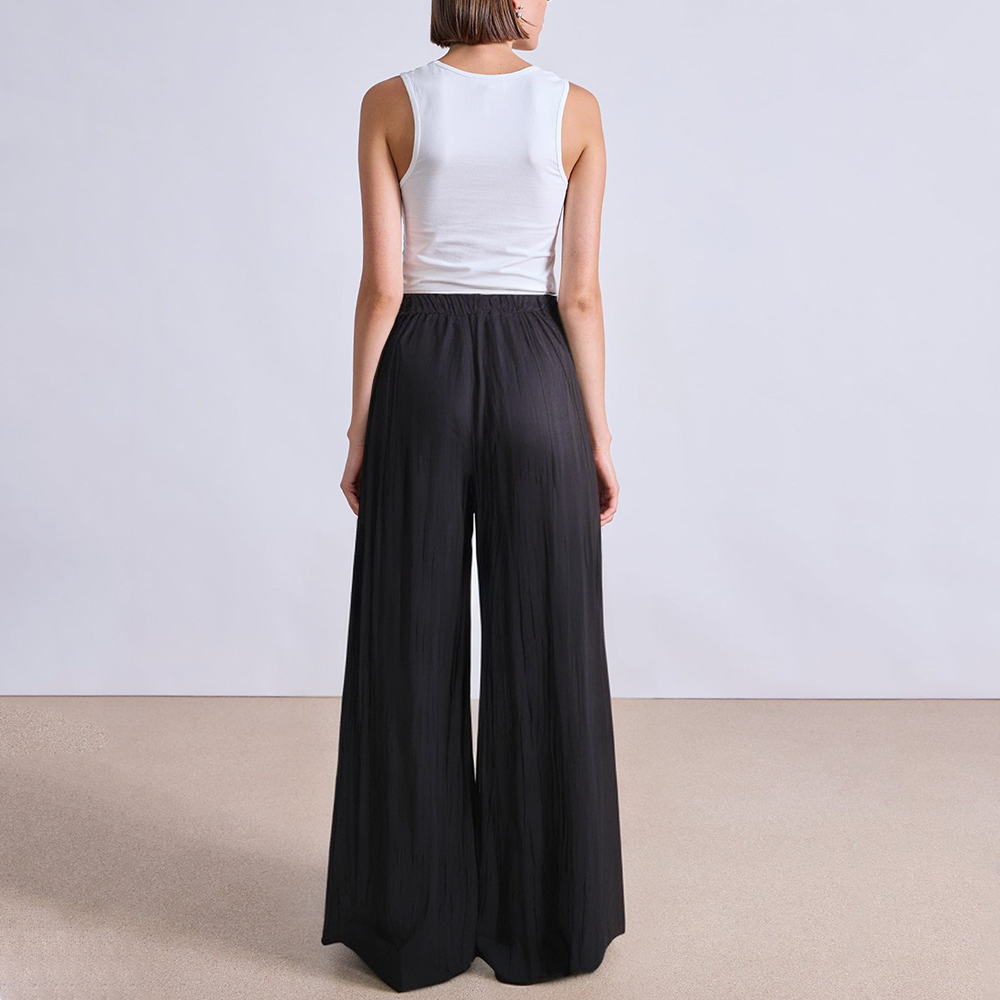 Black pleated wide leg women's suit pants