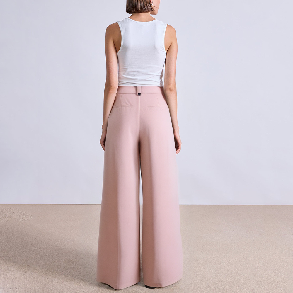 Fashionable double pleated wide leg women's suit pants