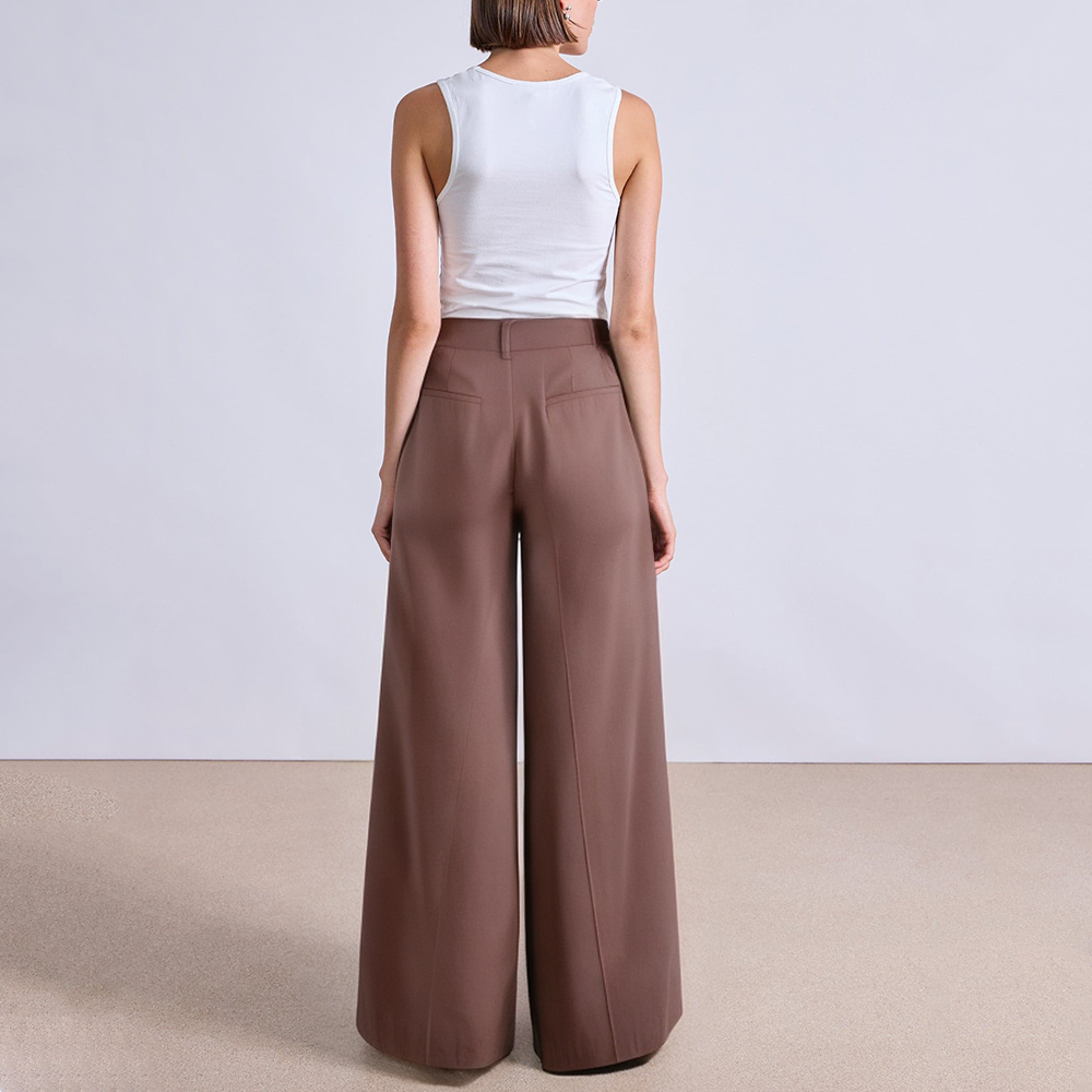 Brown mid-rise wide-leg women's suit pants