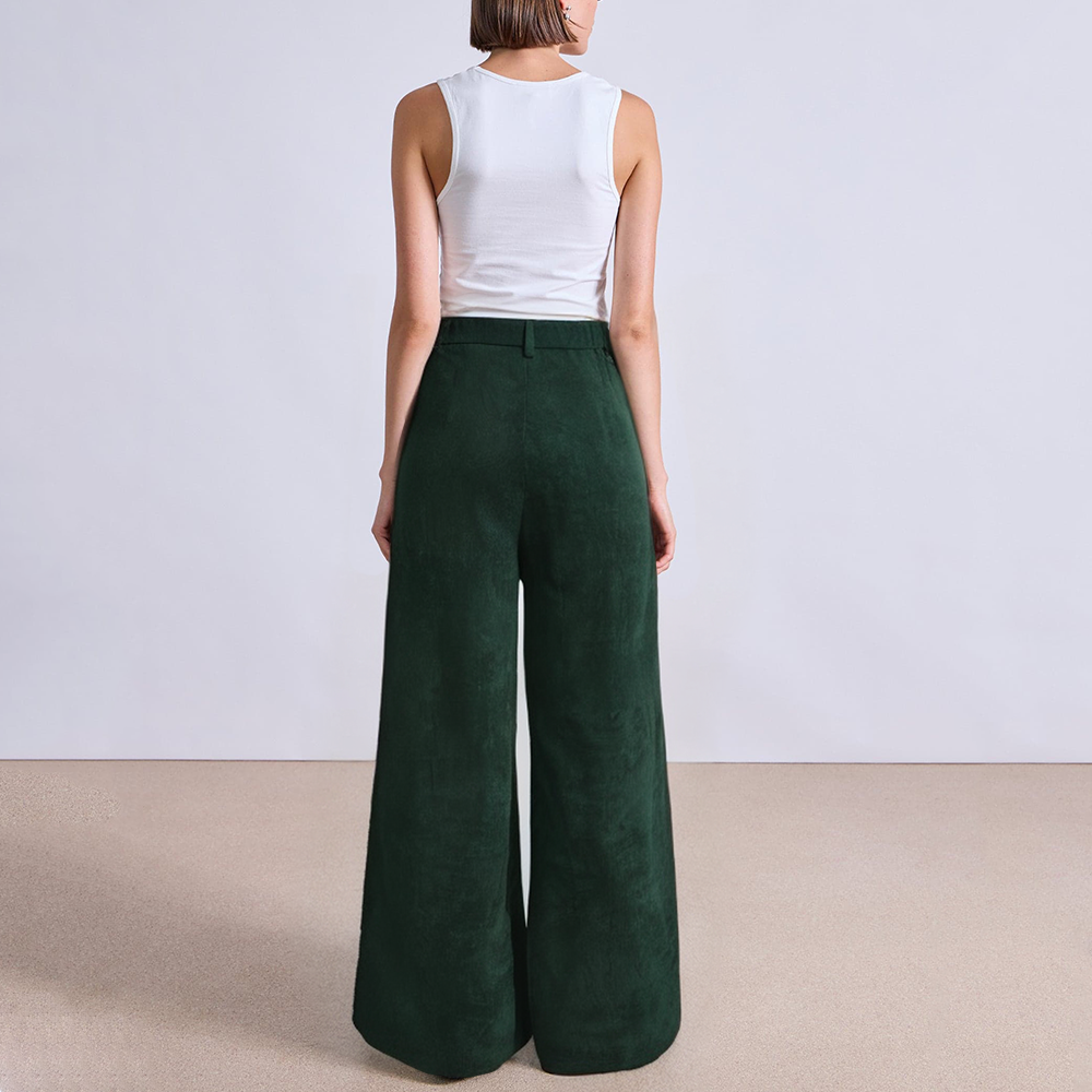 Green corduroy high waist women's suit pants