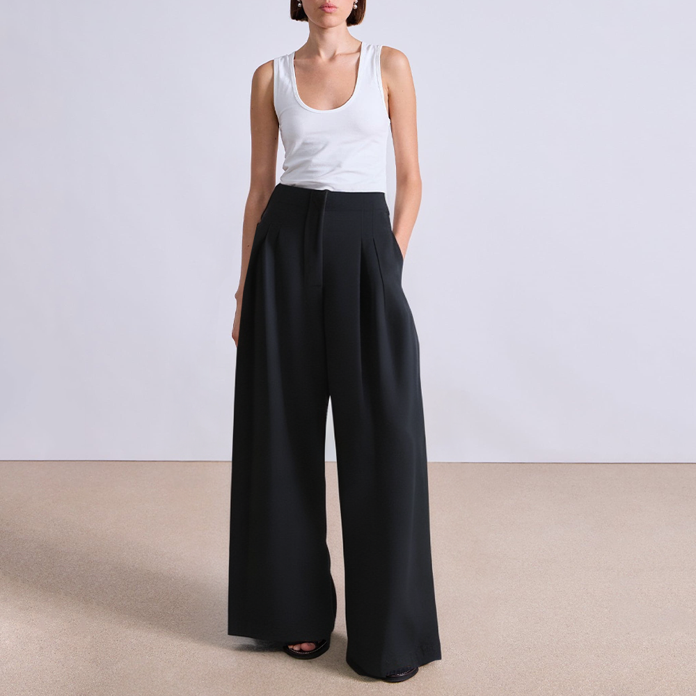 Front pleated side pockets high waist women's suit pants