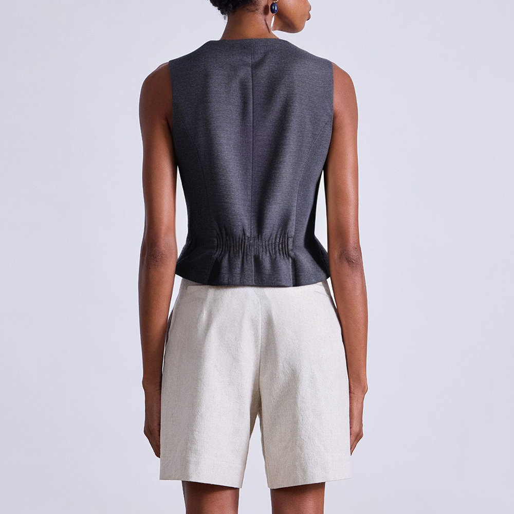 V-neck sleeveless button-down vest for women