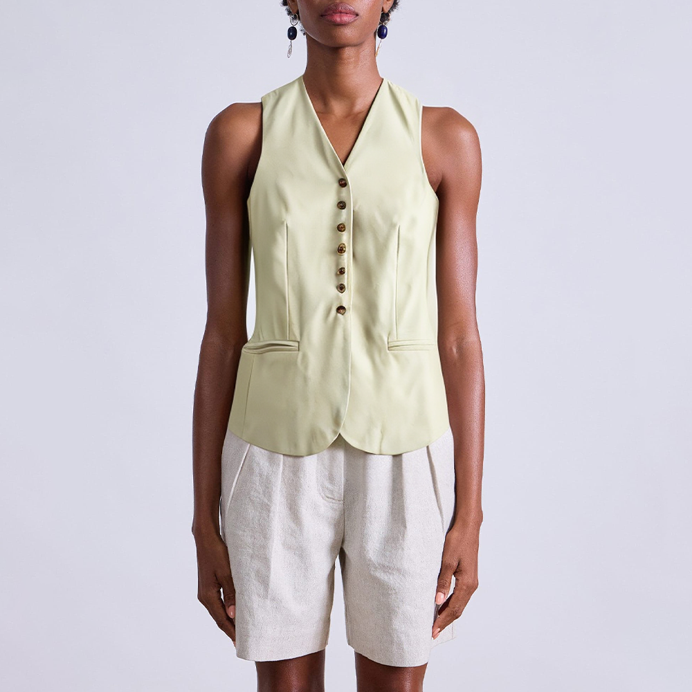 Khaki v-neck single-breasted women's vest