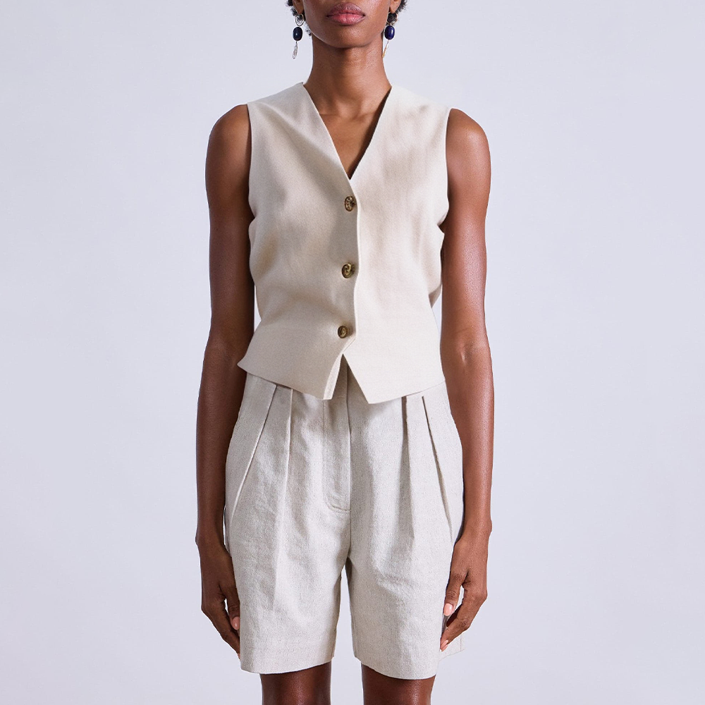 White V-neck sleeveless women's vest