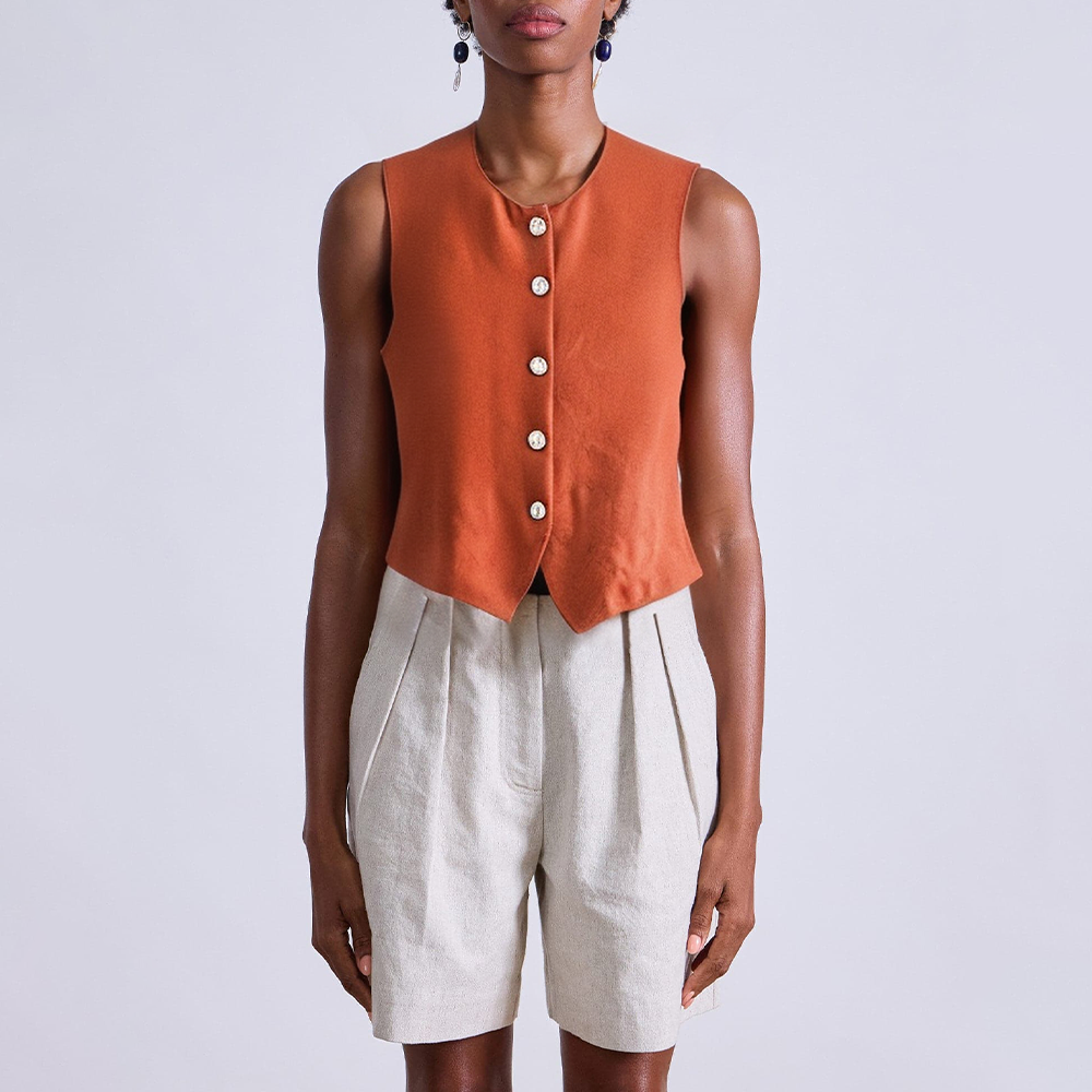 Casual button stretch knit women's vest