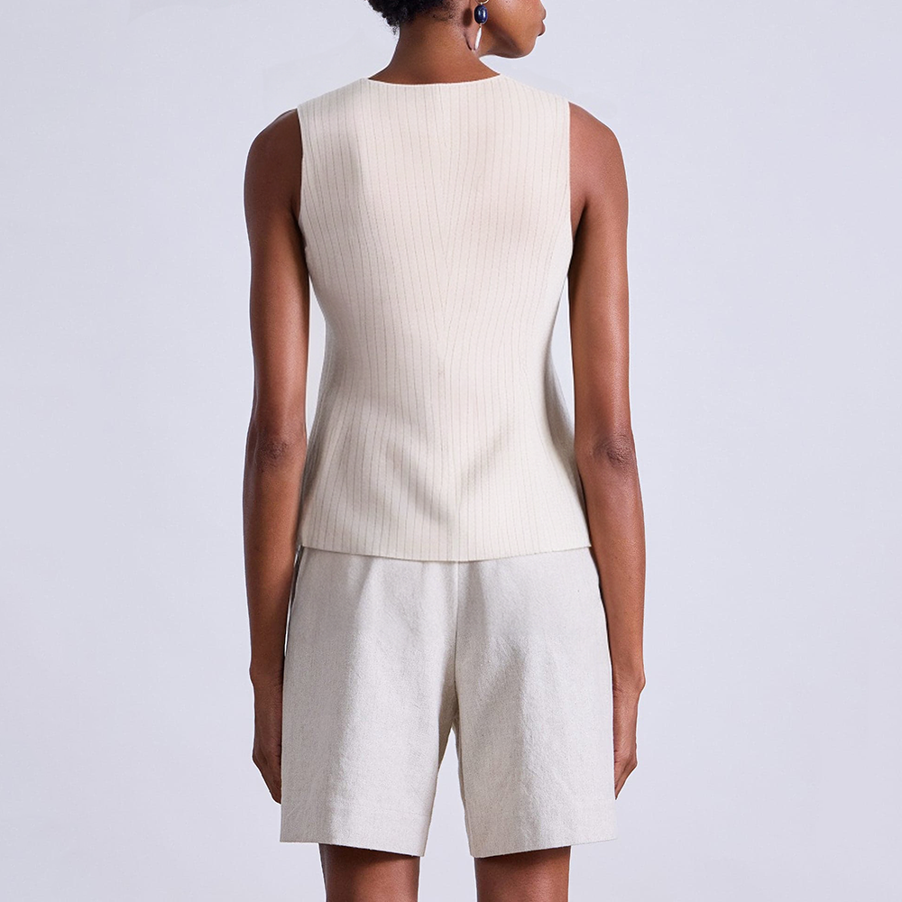 Women's round neck striped single-breasted vest