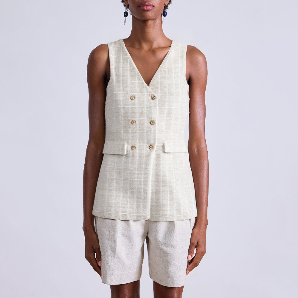 V-neck double-breasted textured women's vest