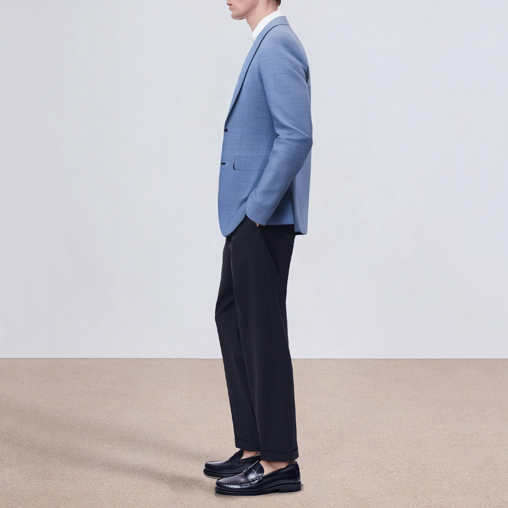 Blue classic business slim fit men's suit jacket