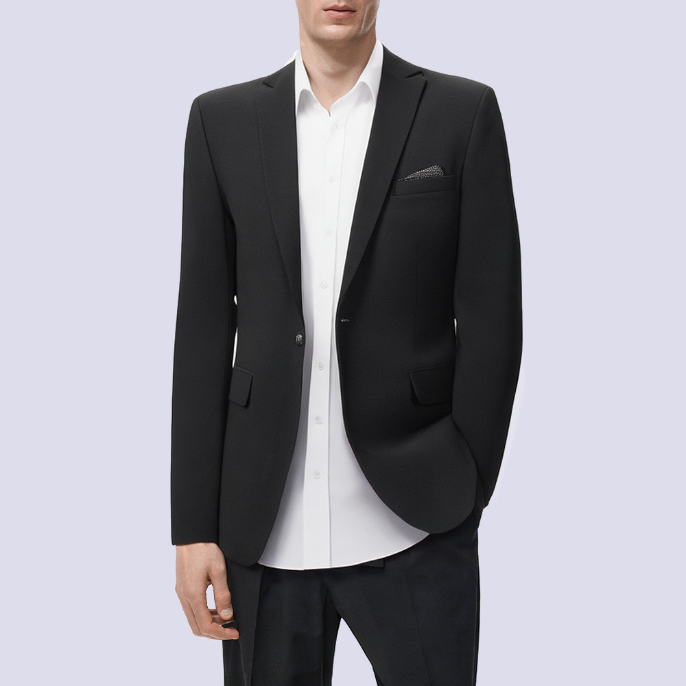 Black breathable slim fit men's suit jacket
