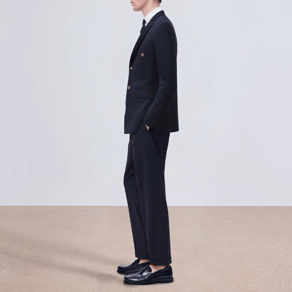 Navy blue double breasted slim fit men's blazer