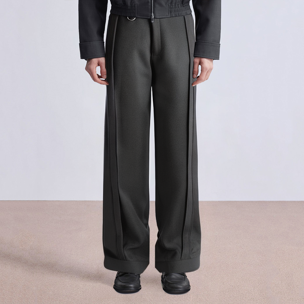 Black straight-leg men's suit trousers with pleats