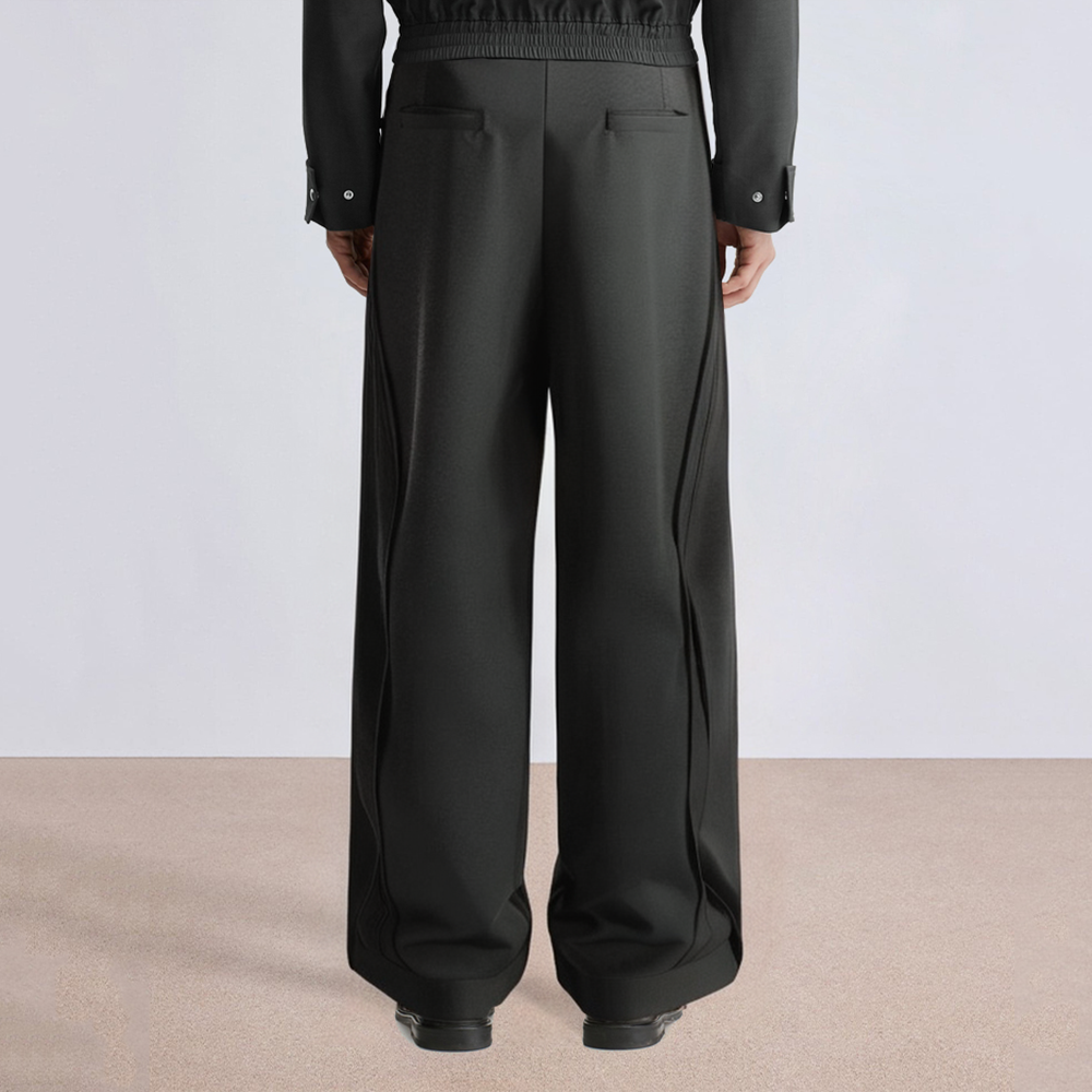 Black straight-leg men's suit trousers with pleats