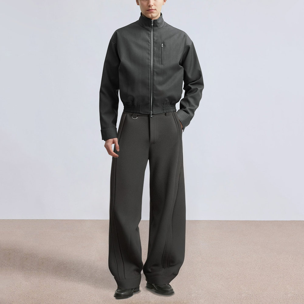 Black straight-leg men's suit trousers with pleats