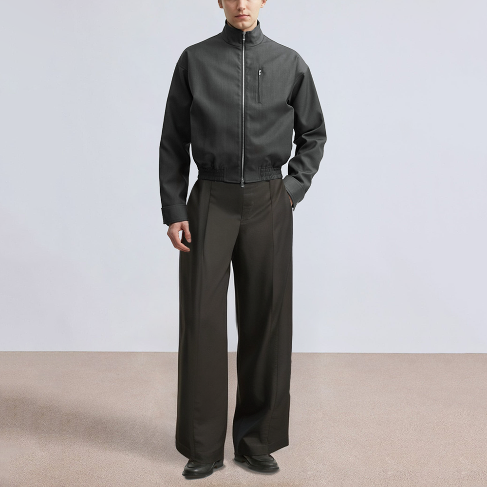 Brown loose wide-leg men's suit pants