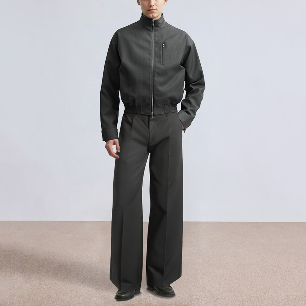 Black straight drape men's suit pants