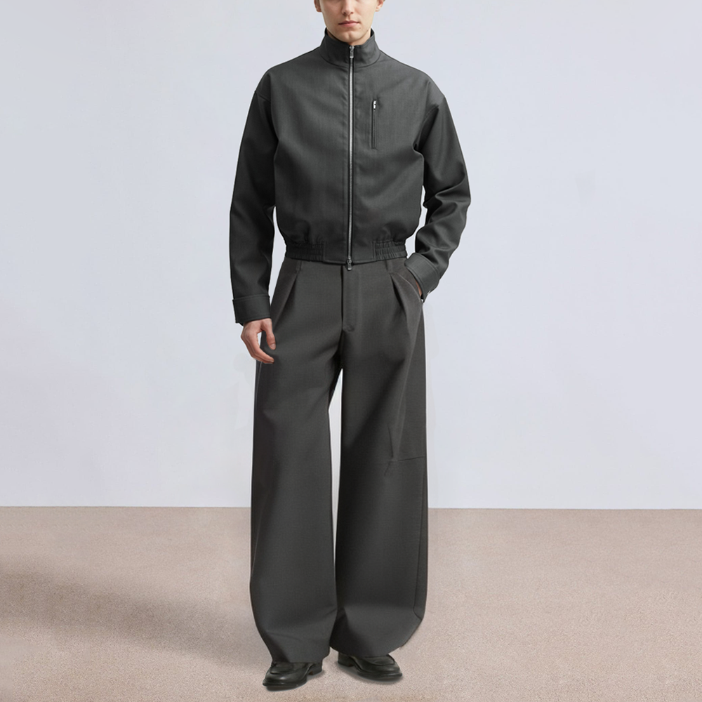 Grey high-end loose wide-leg men's suit pants