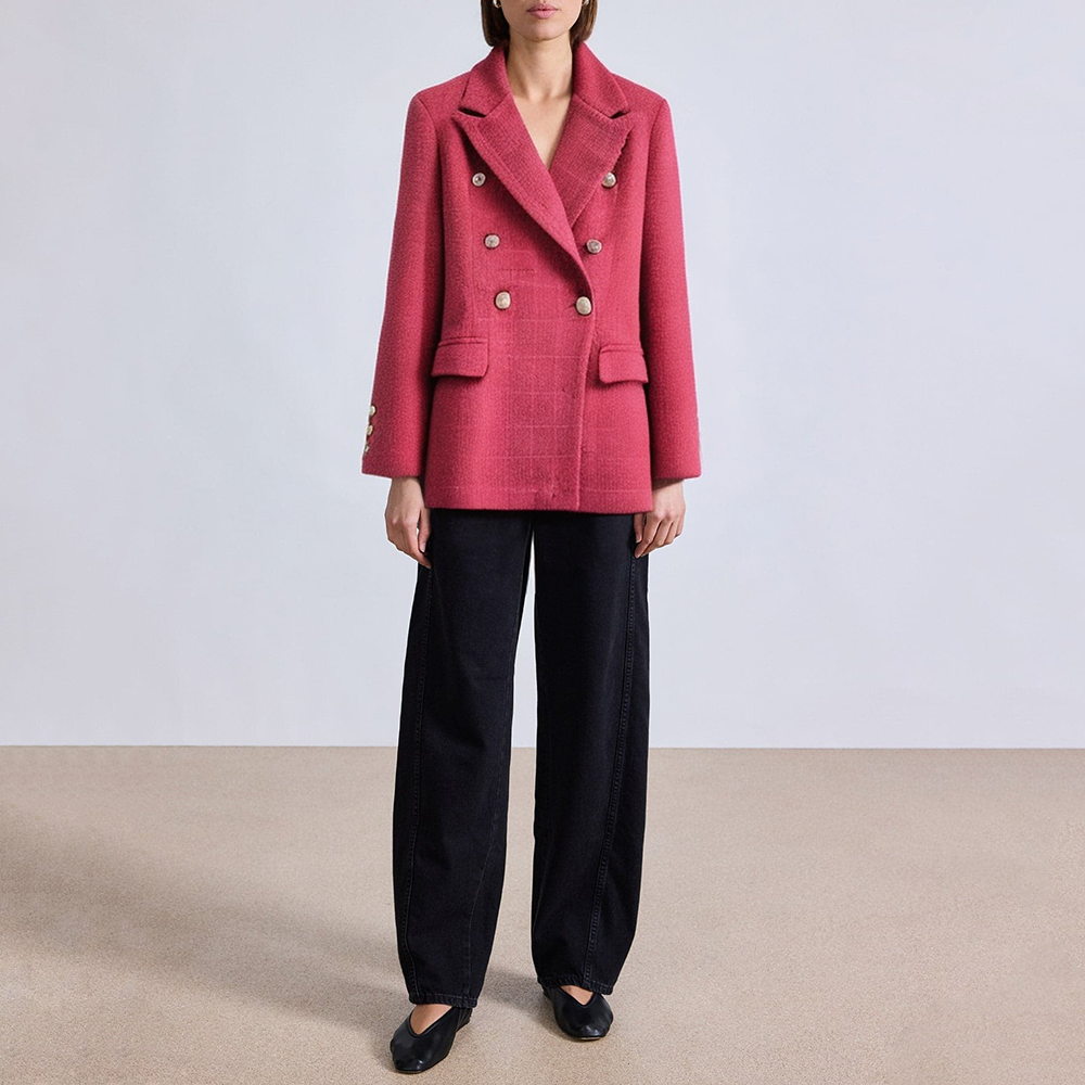 Textured double breasted flap pocket women's blazer