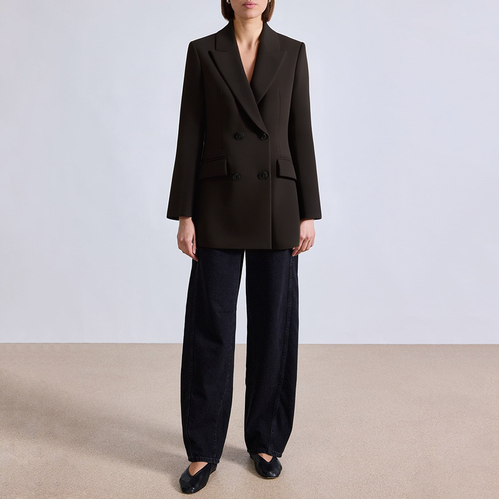 Brown double breasted shoulder padded women's blazer