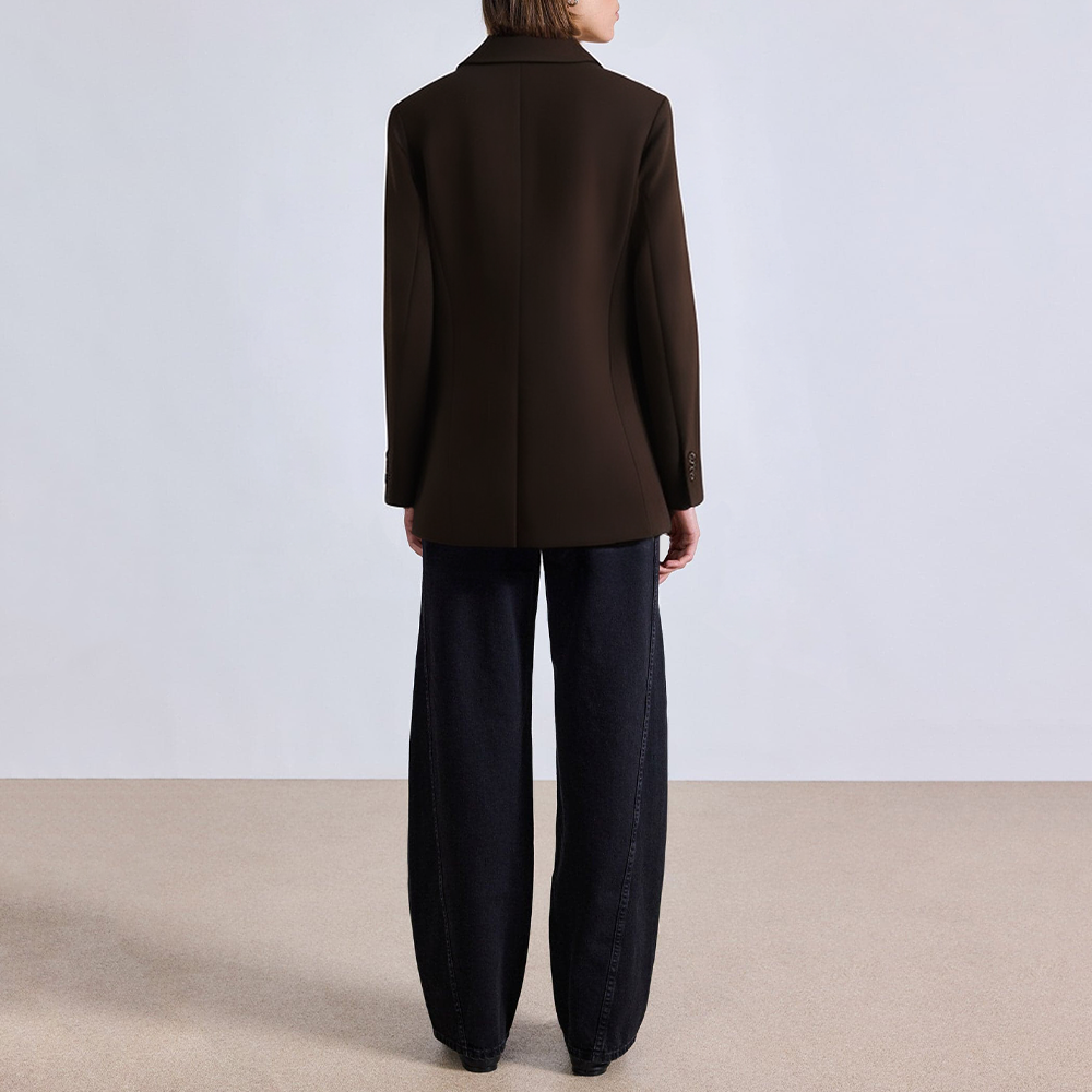 Brown double breasted shoulder padded women's blazer