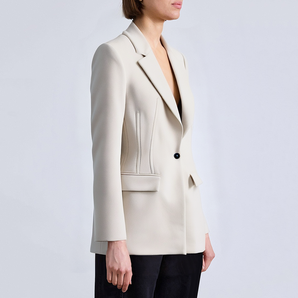 Padded shoulder single button slim fit women's suit jacket
