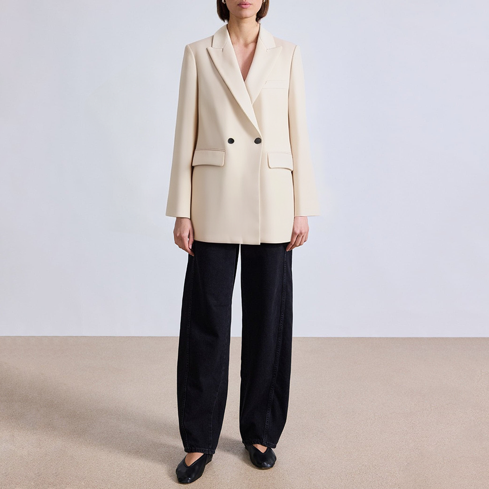 Beige double breasted long sleeve women's blazer