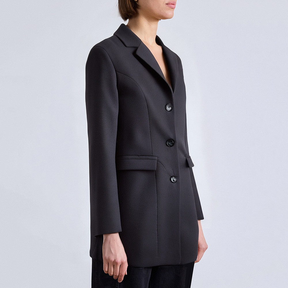 Black casual mid-length suit jacket for women