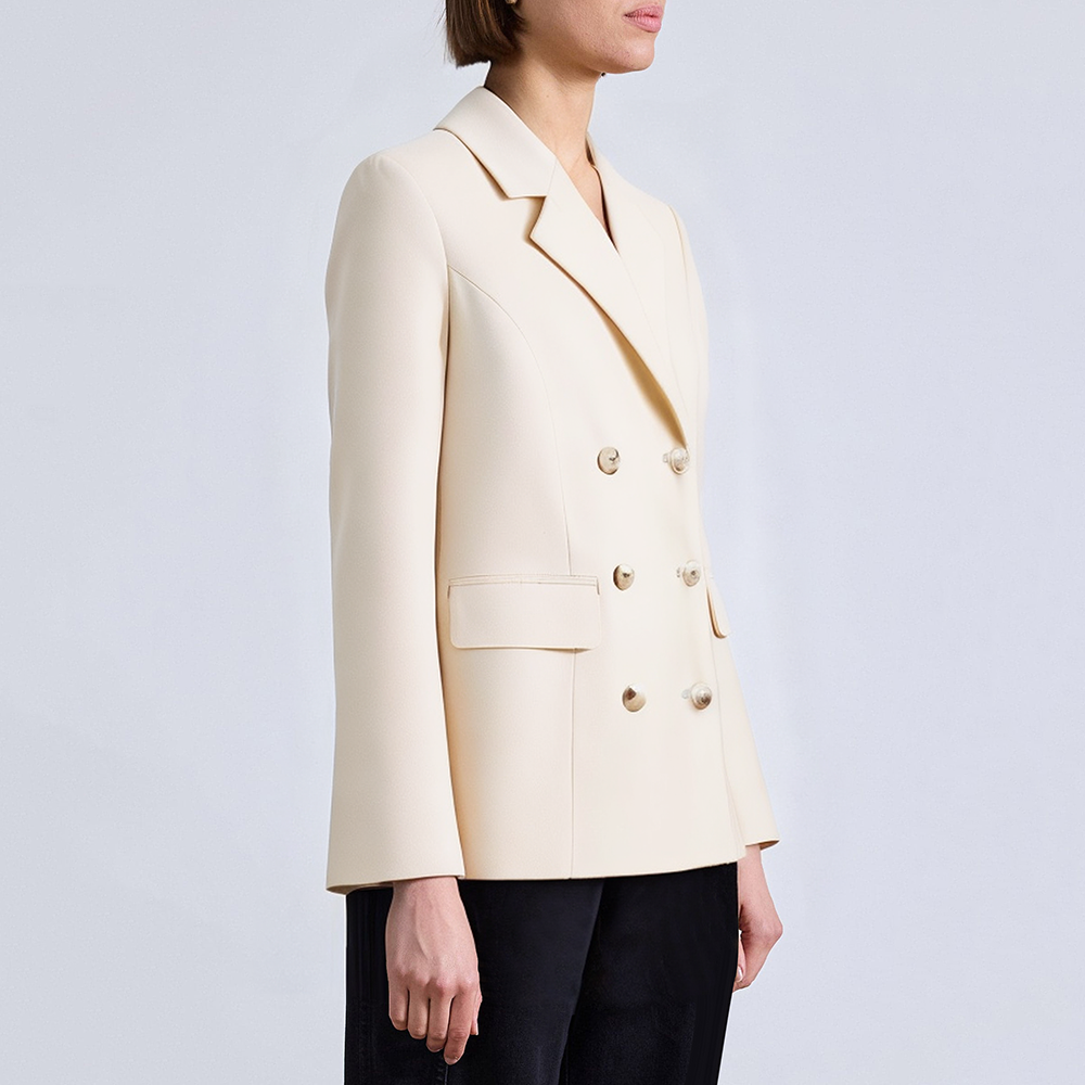 Beige lapel double breasted women's blazer