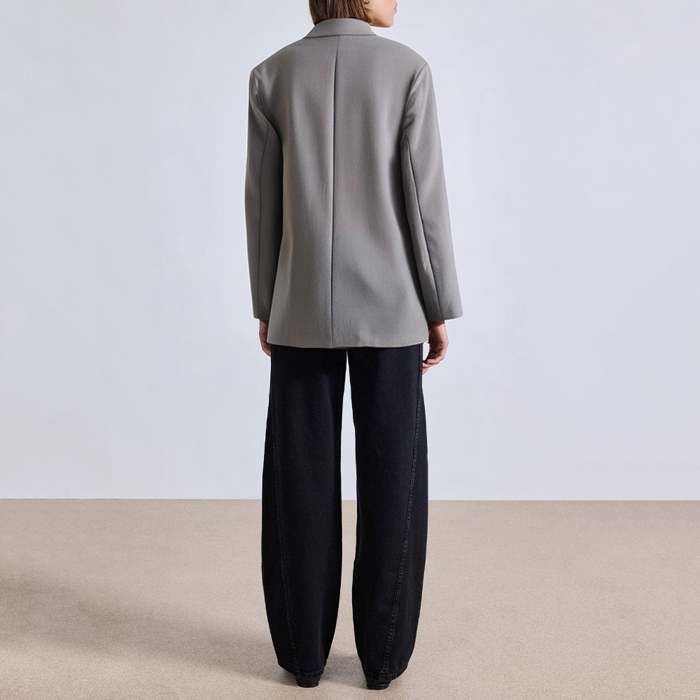 Grey loose long sleeve women's suit jacket