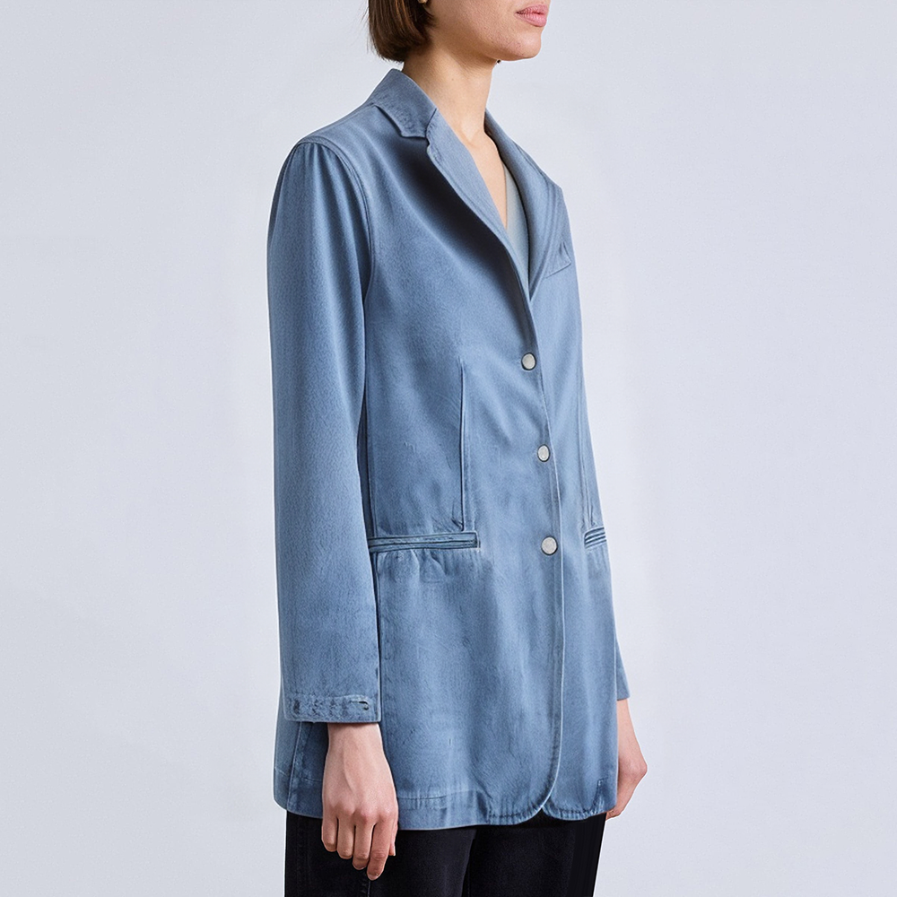 Blue loose denim suit jacket for women