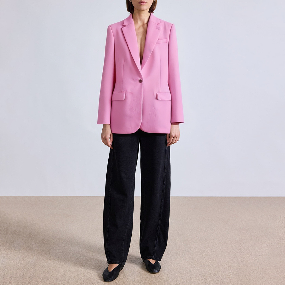 Pink single button loose women's suit jacket