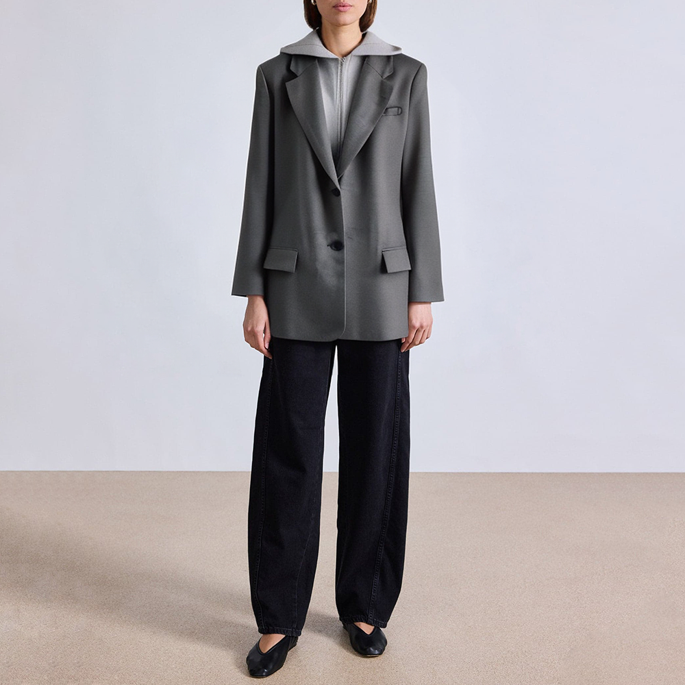 Loose hooded long sleeve ladies suit jacket
