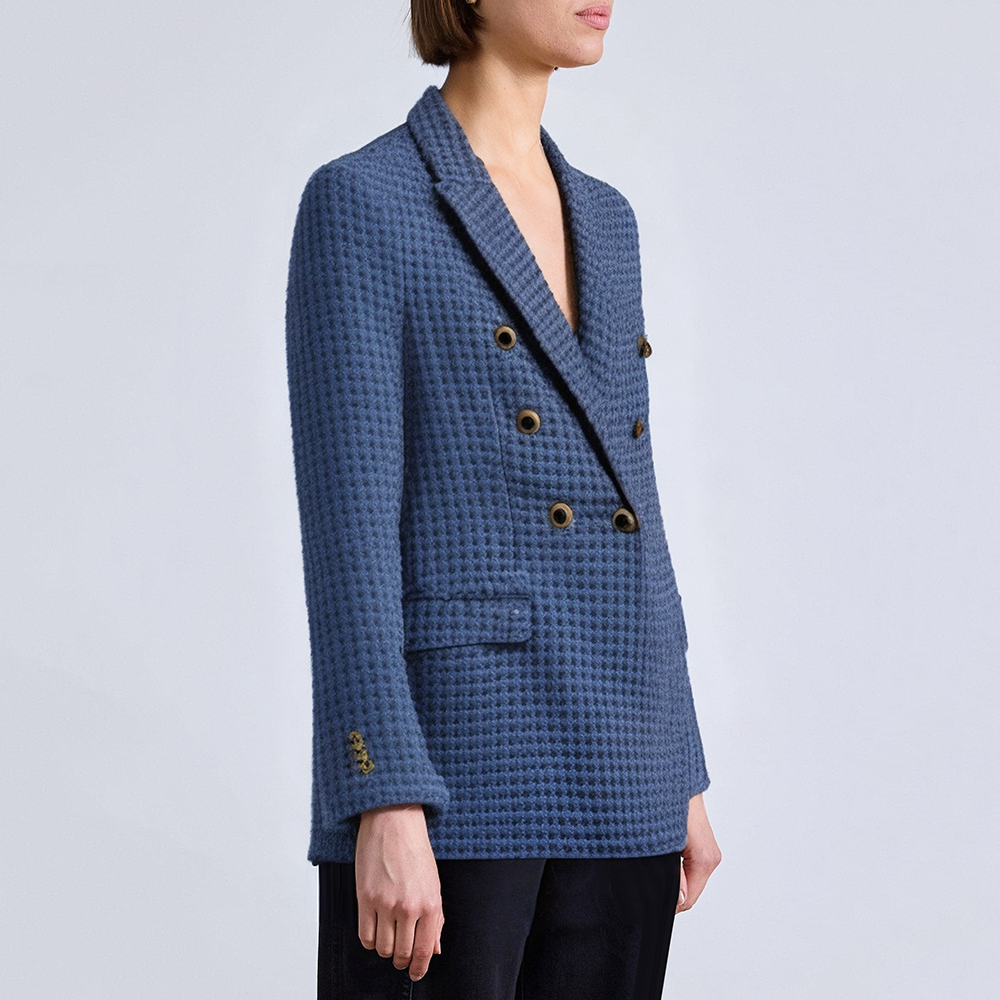 Blue textured double breasted women's blazer