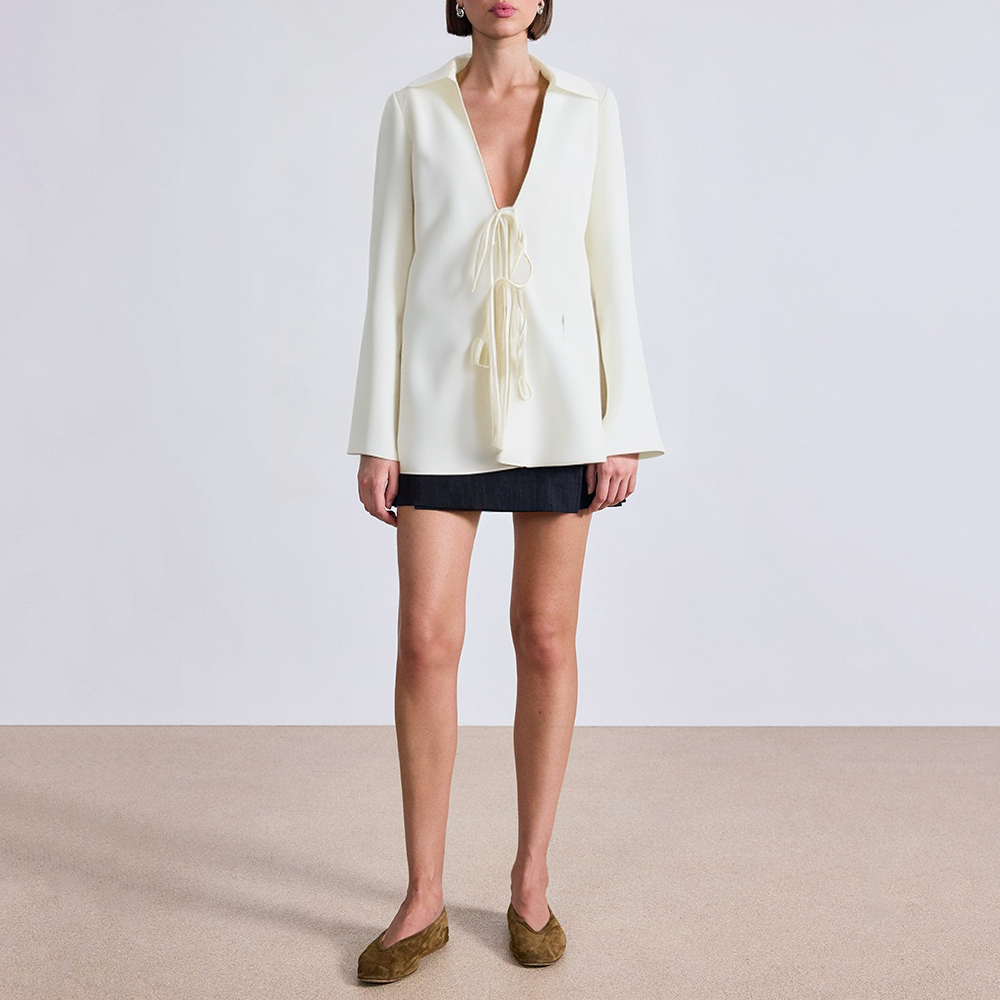 Light yellow V-neck satin women's professional formal wear