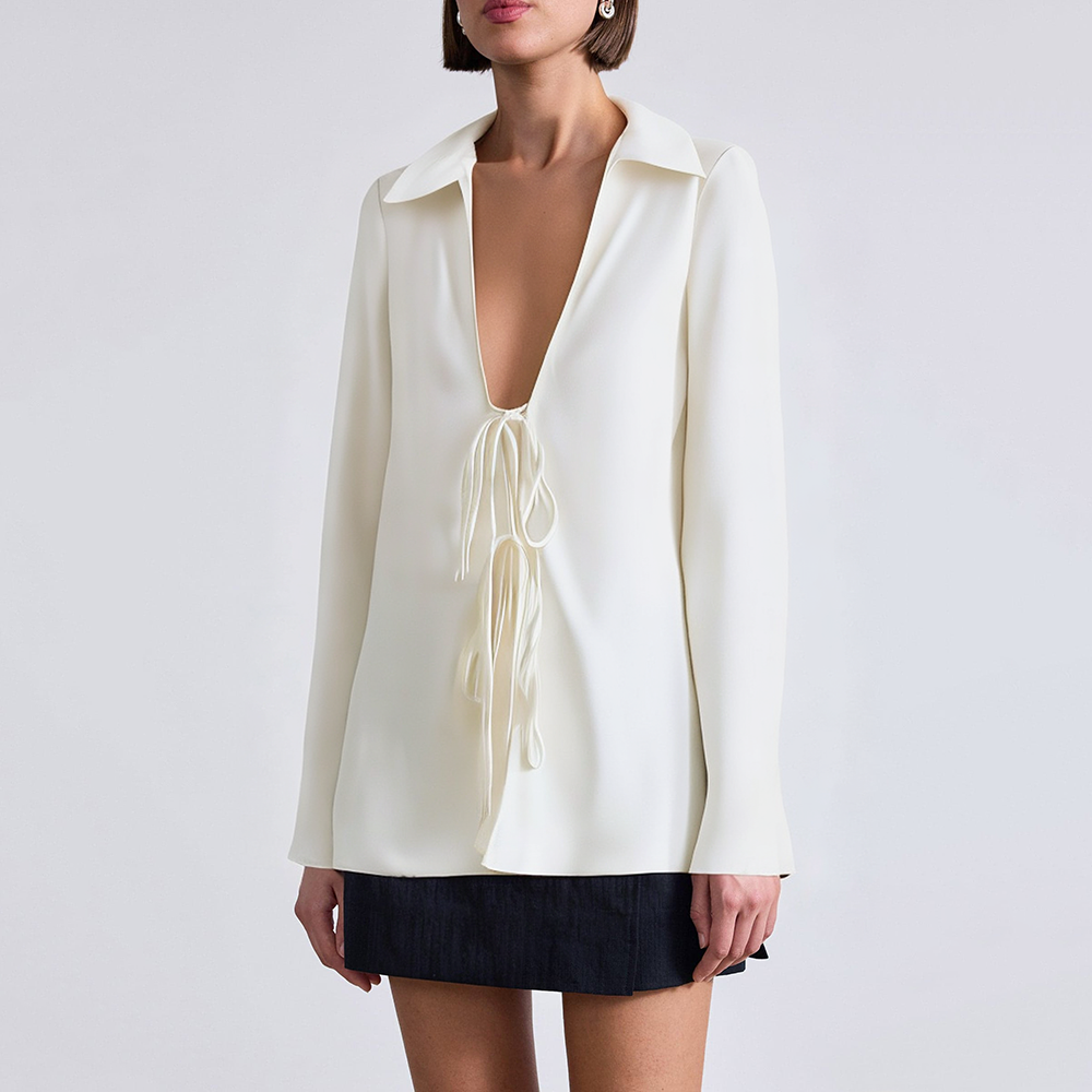 Light yellow V-neck satin women's professional formal wear