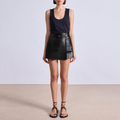 Faux leather mid-rise side zipper women's skirt