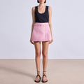 Pink pleated mid-rise side zipper women's short skirt