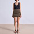 Brown side zipper asymmetric women's short skirt