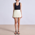 Side slit mini low waist women's short skirt with belt