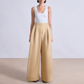 Pleated flat front wide leg women's suit pants