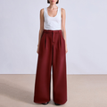 Burgundy high waist straight women's suit pants