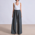 Grey pleated high waist women's suit pants