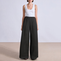 Black pleated wide leg women's suit pants